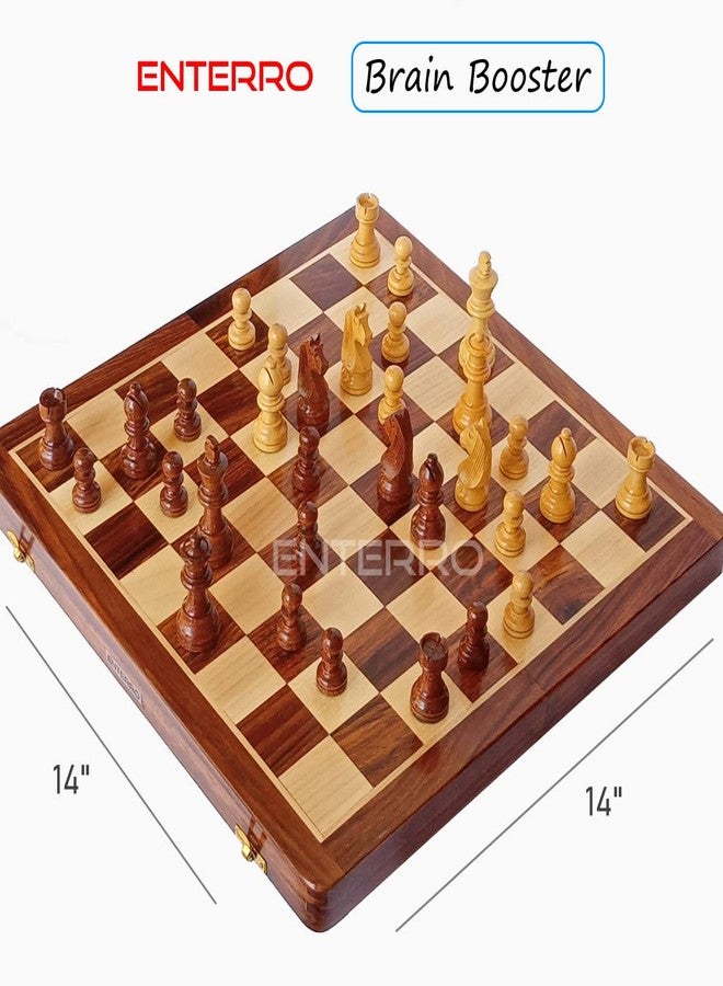 ENTERRO Chess Board Set Wooden Foldable14 x 14 inch with 2 Extra Queens - Handcrafted Magnetic Chess Pieces - Image 2